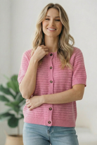 Simply Sweet Button Down Pink Sweater - Charming Charlie
