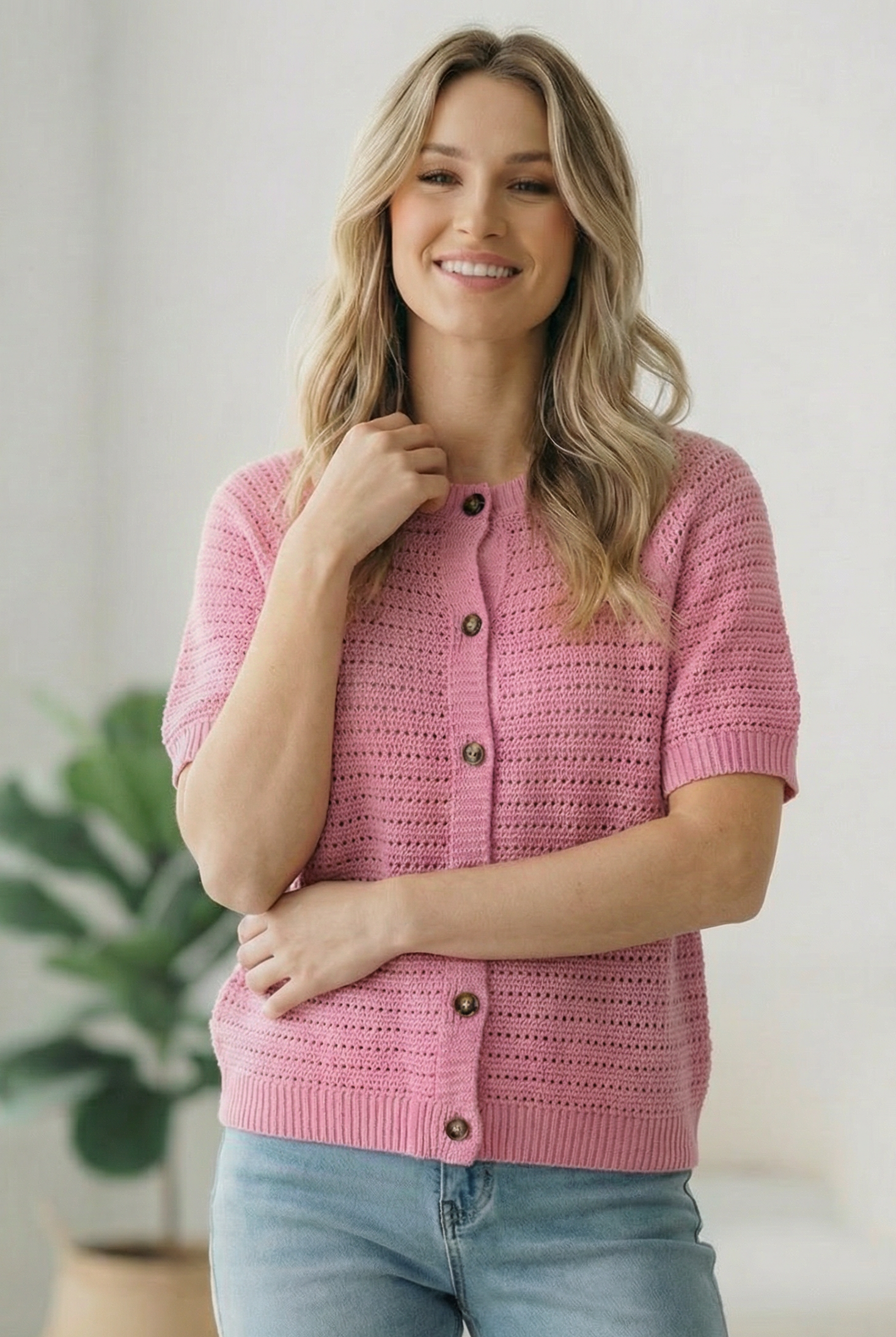 Simply Sweet Button Down Pink Sweater - Charming Charlie