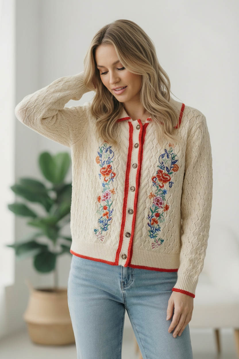 Vintage Blooms Embroidered Cardigan - Charming Charlie
