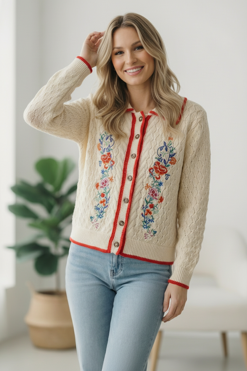 Vintage Blooms Embroidered Cardigan - Charming Charlie