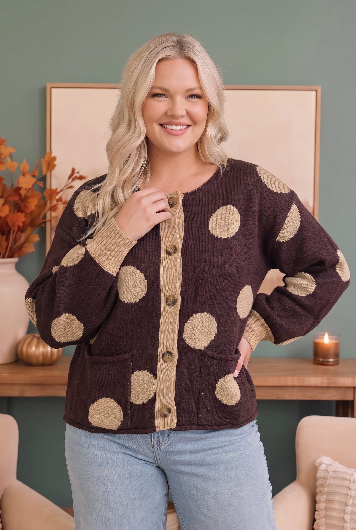 Dotty For You Chocolate Polka Dot Knit Cardigan - Charming Charlie