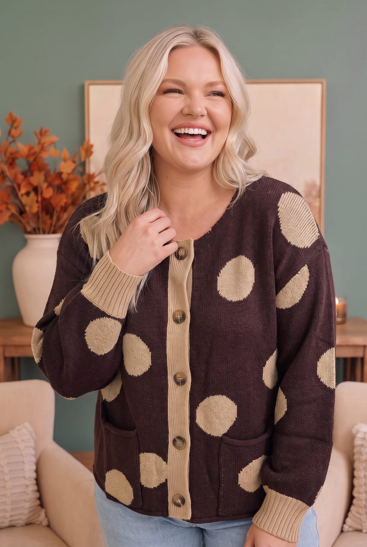 Dotty For You Chocolate Polka Dot Knit Cardigan - Charming Charlie