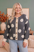 Dotty For You Charcoal Polka Dot Knit Cardigan - Charming Charlie