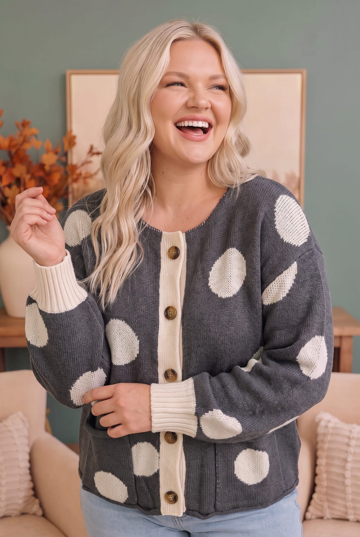 Dotty For You Charcoal Polka Dot Knit Cardigan - Charming Charlie