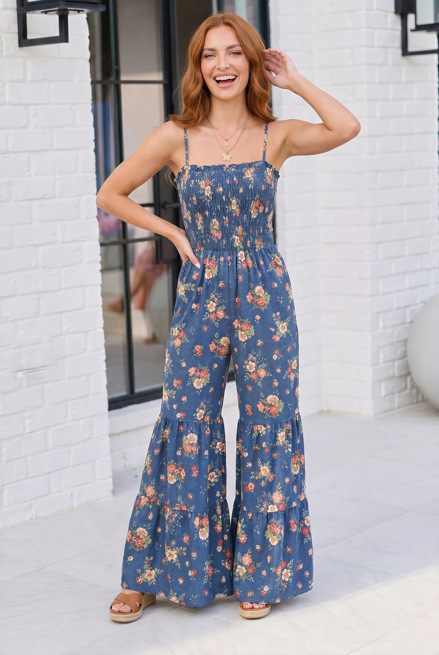 Groovy Florals Smocked Jumpsuit - Charming Charlie