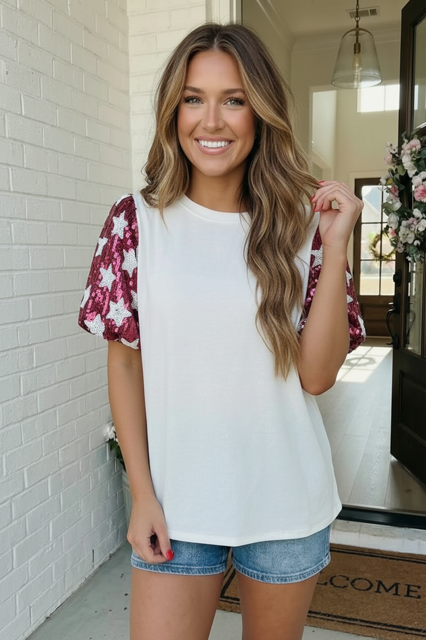 Star Power Sequin Sleeve Top - Charming Charlie