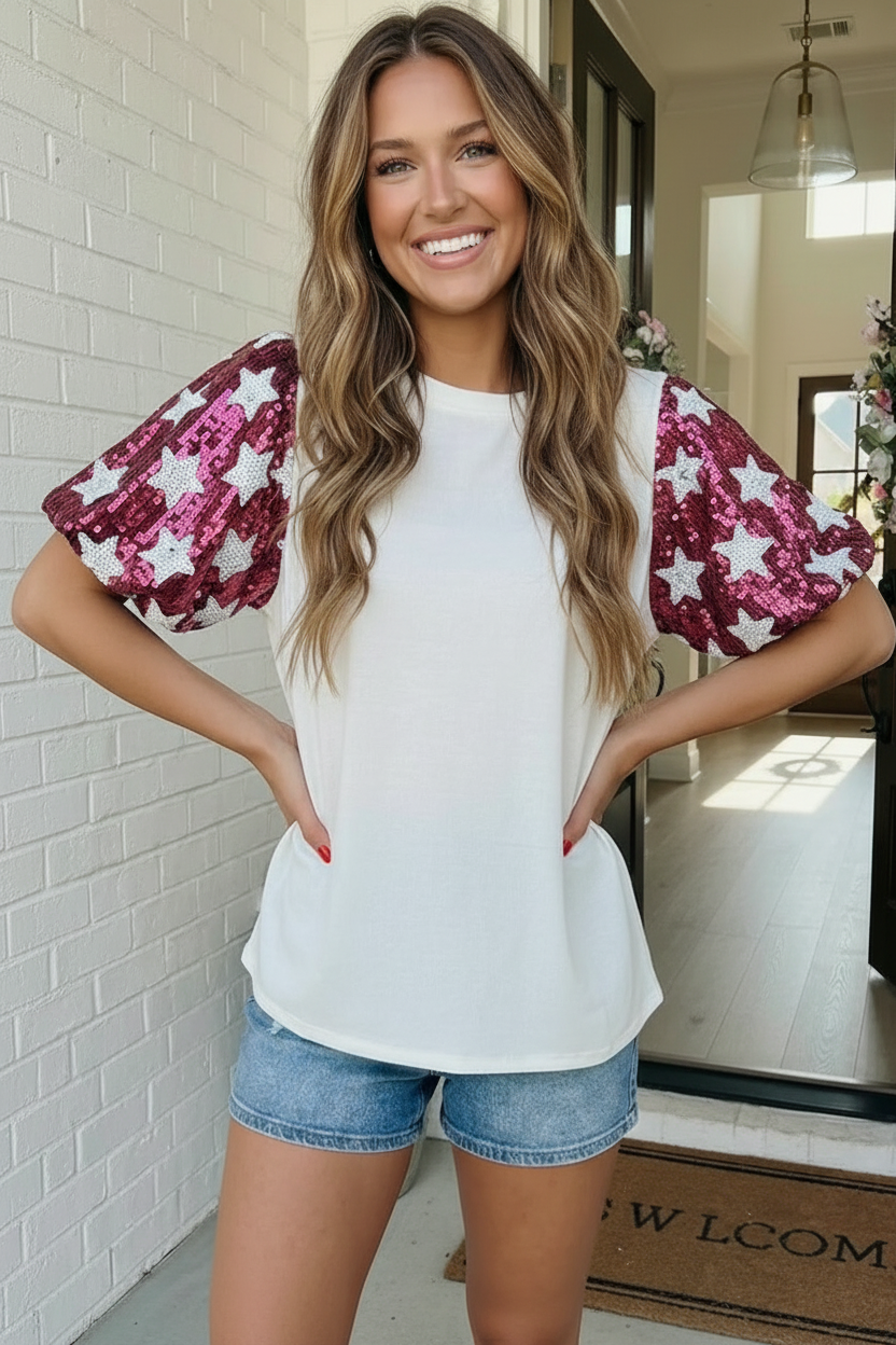Star Power Sequin Sleeve Top - Charming Charlie
