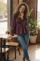 Sweetheart Smocked Cranberry Plaid Top - Charming Charlie