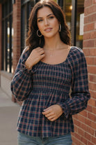 Sweetheart Smocked Navy Plaid Top - Charming Charlie