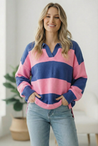 I'll Be On The Sidelines Blue and Pink Sweater - Charming Charlie