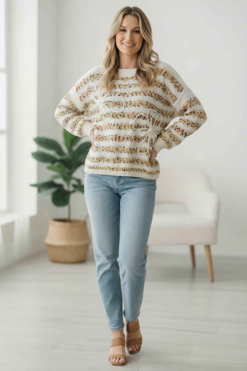 Daisy's for Days 3D Flower Long Sleeve Sweater - Charming Charlie