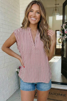 Strawberry Stripe Sleeveless V-Neck Top - Charming Charlie