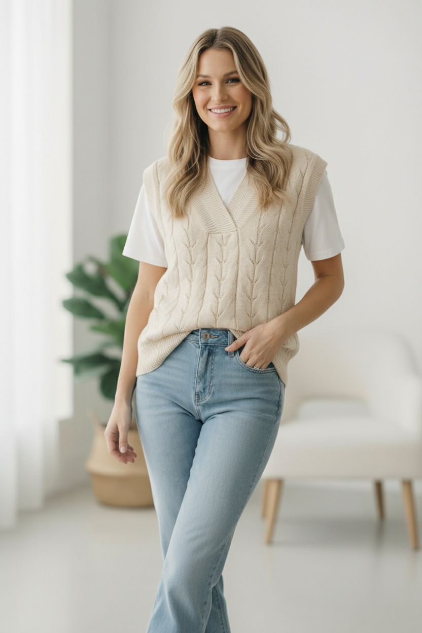 The Soft Breeze Cream Sweater Vest - Charming Charlie