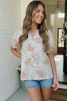 Patchwork Floral Puff Sleeve Top - Charming Charlie