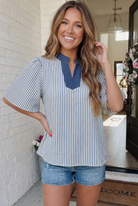 Breezy Stripe Flutter Sleeve Top - Charming Charlie