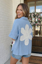 Big Bloom Button Down in Blue - Charming Charlie
