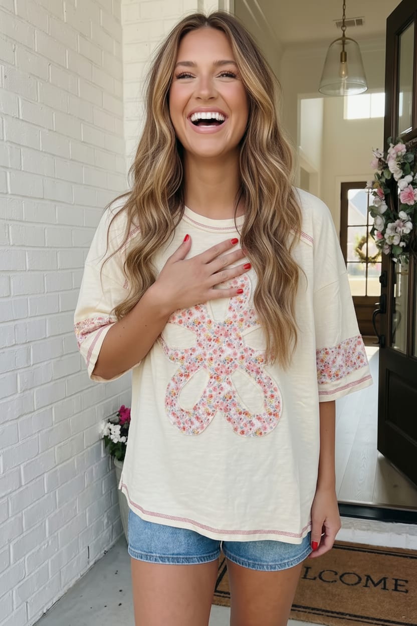 Floral Looped Cream Graphic Tee - Charming Charlie