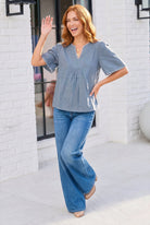 Dusty Blue Dreams Embroidered V-Neck Top - Charming Charlie