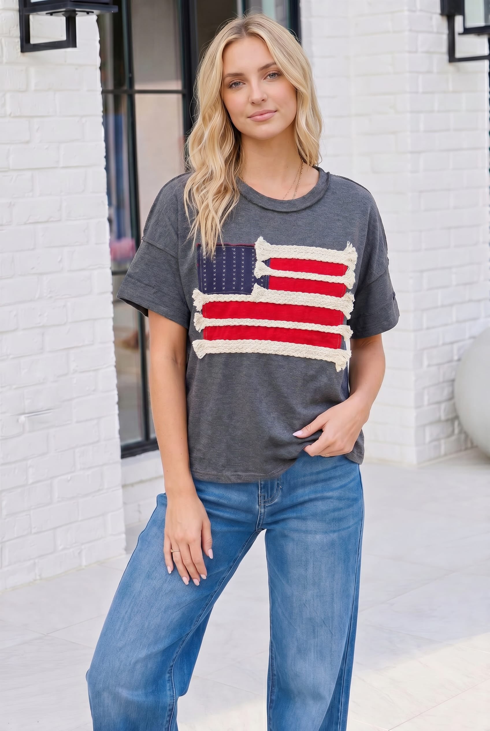 Stars and Stripes Fringe Flag Graphic Tee - Charming Charlie