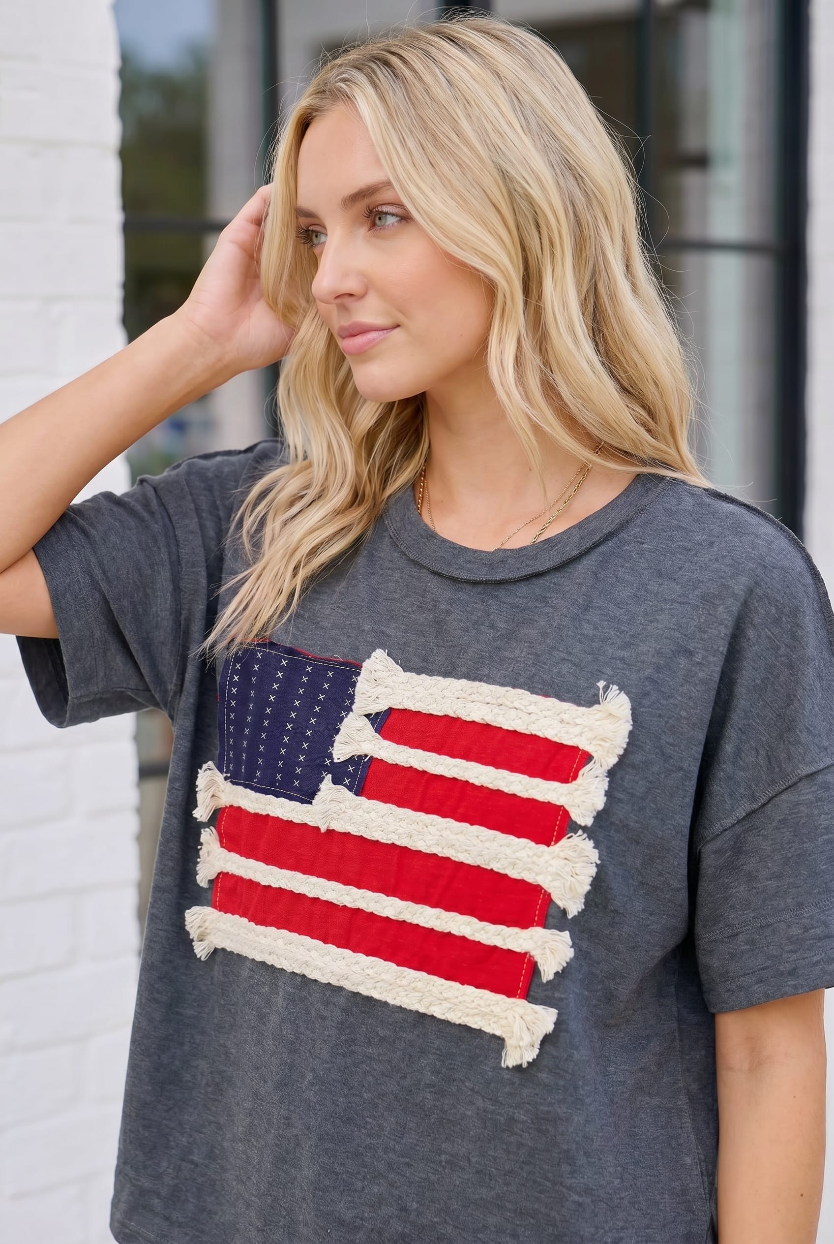 Stars and Stripes Fringe Flag Graphic Tee - Charming Charlie