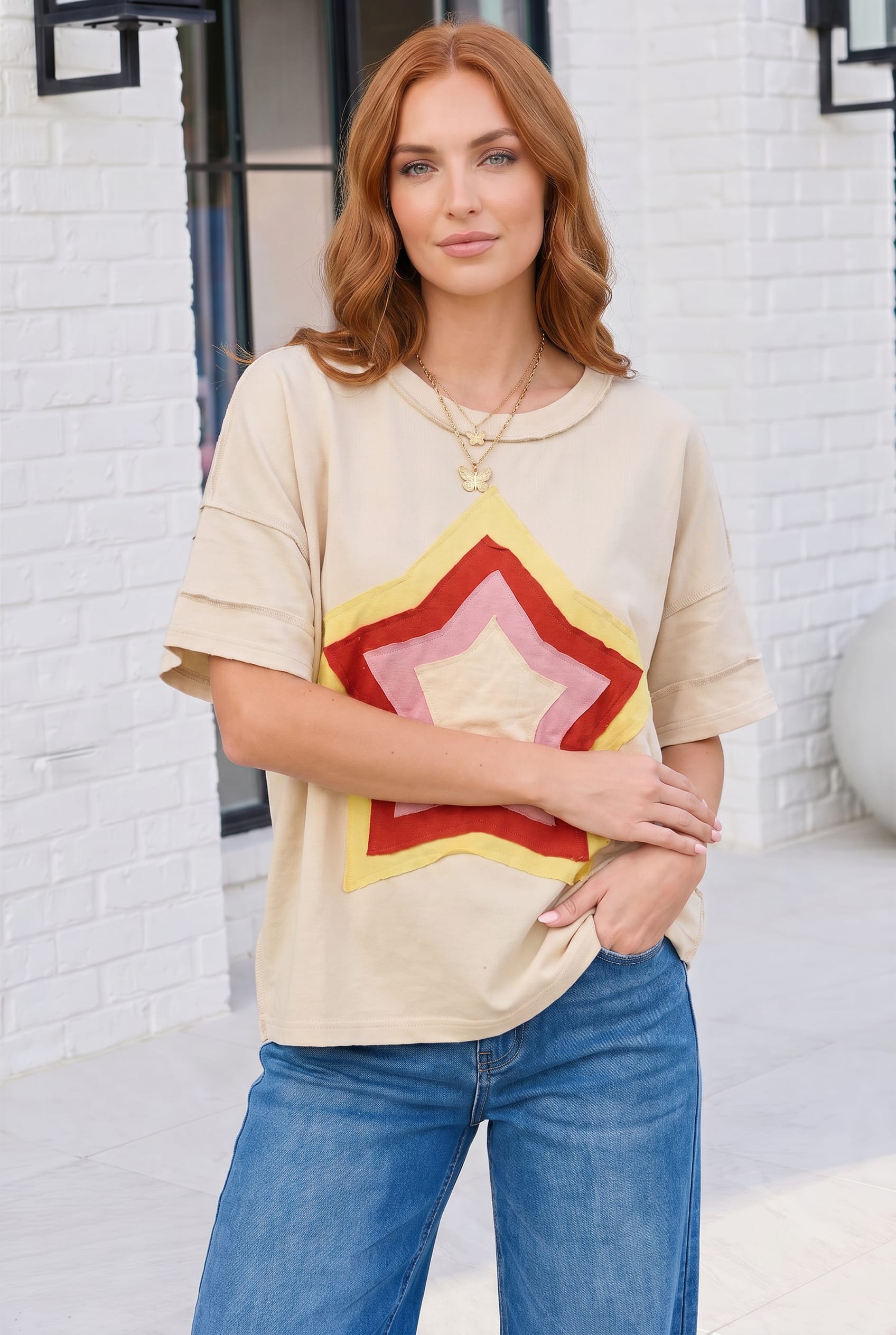 Retro Rainbow Star Oversized Tee - Charming Charlie