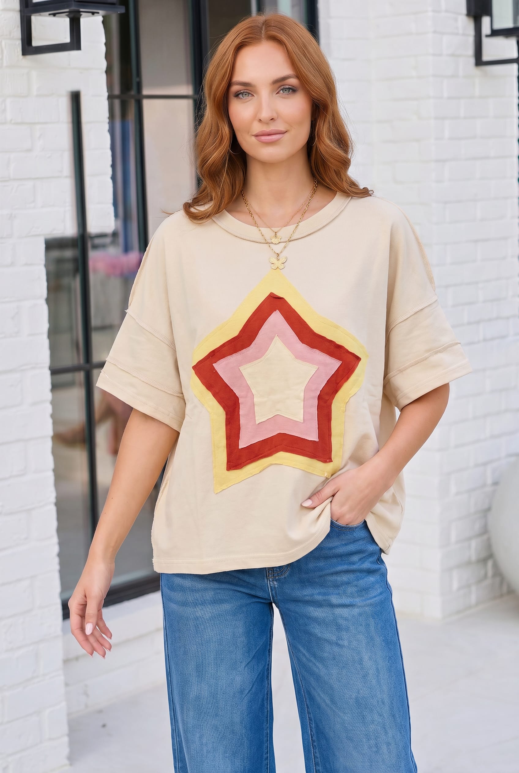 Retro Rainbow Star Oversized Tee - Charming Charlie