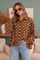 Spotted in Style Polka Dot Ruffle Blouse - Charming Charlie