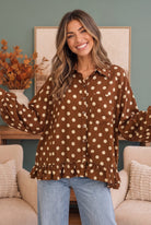 Spotted in Style Polka Dot Ruffle Blouse - Charming Charlie