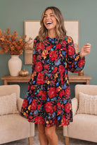 Bold Blooms Long Sleeve Tiered Mini Dress - Charming Charlie