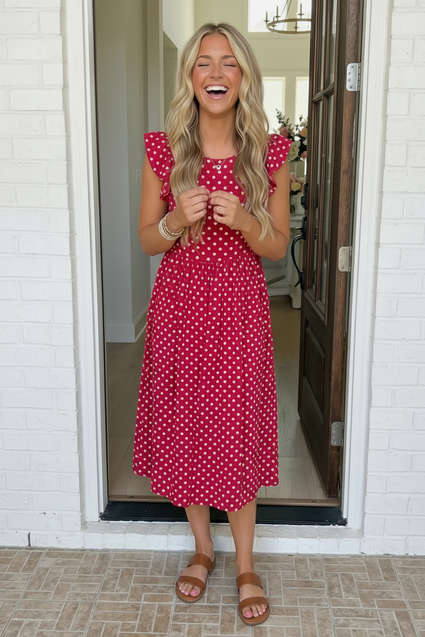Sweet Days Red Polka Dot Midi Dress - Charming Charlie