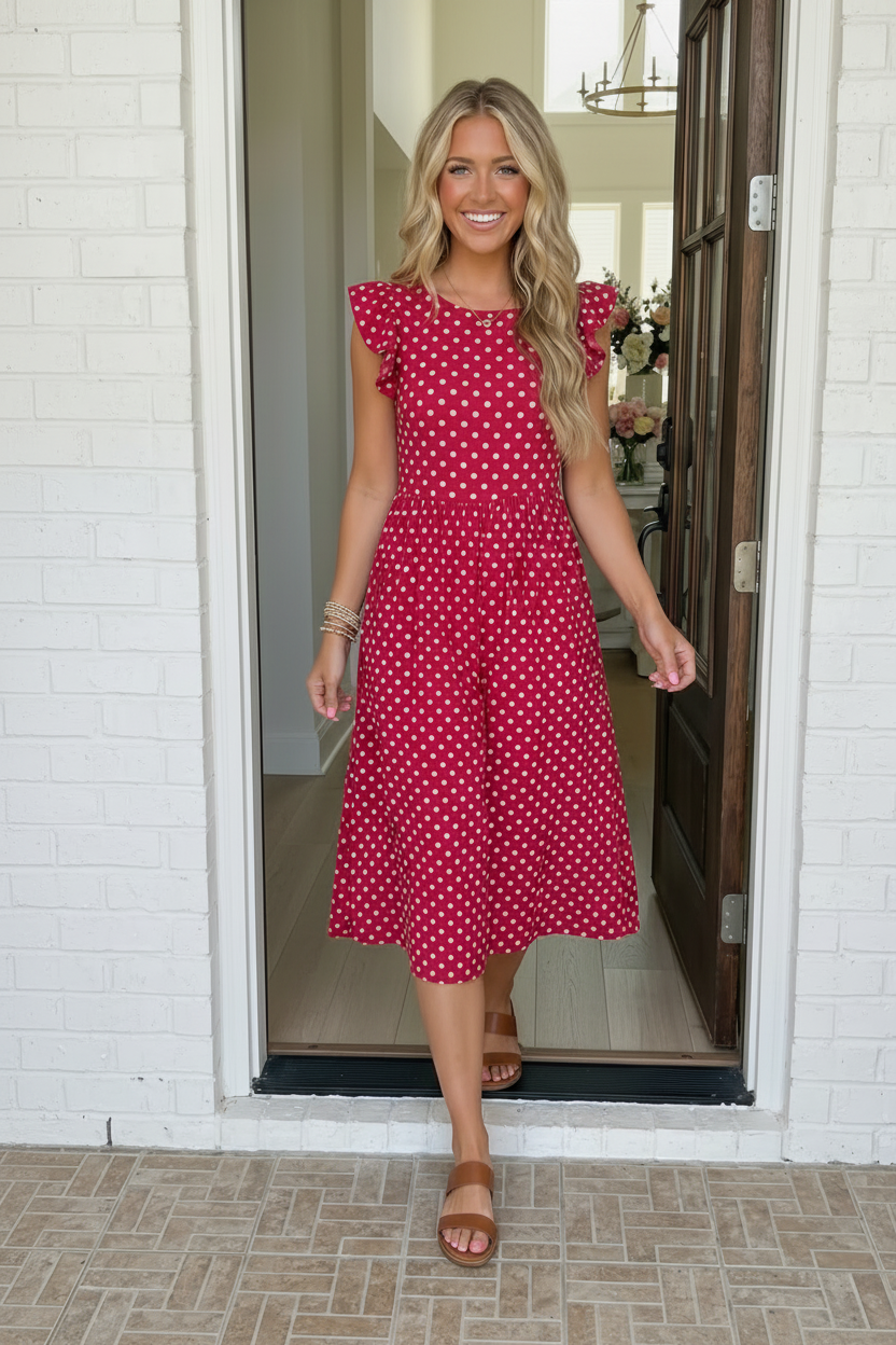 Sweet Days Red Polka Dot Midi Dress - Charming Charlie