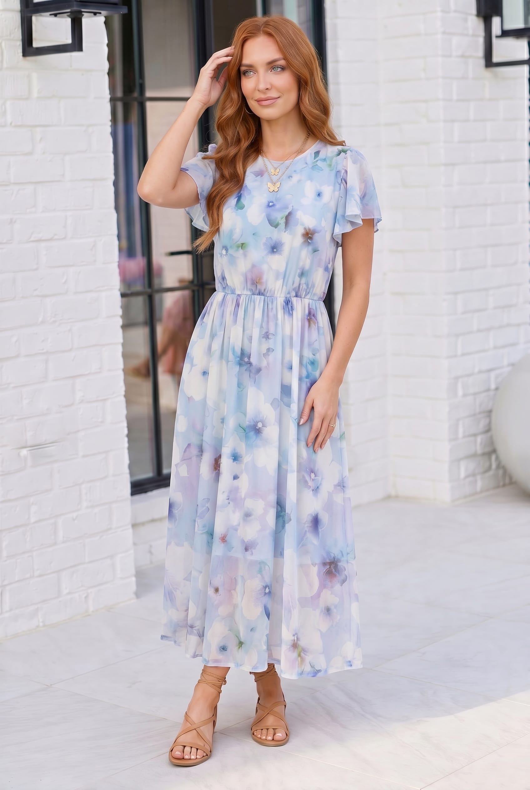 Watercolor Garden Flutter Sleeve Midi Dress - Charming Charlie