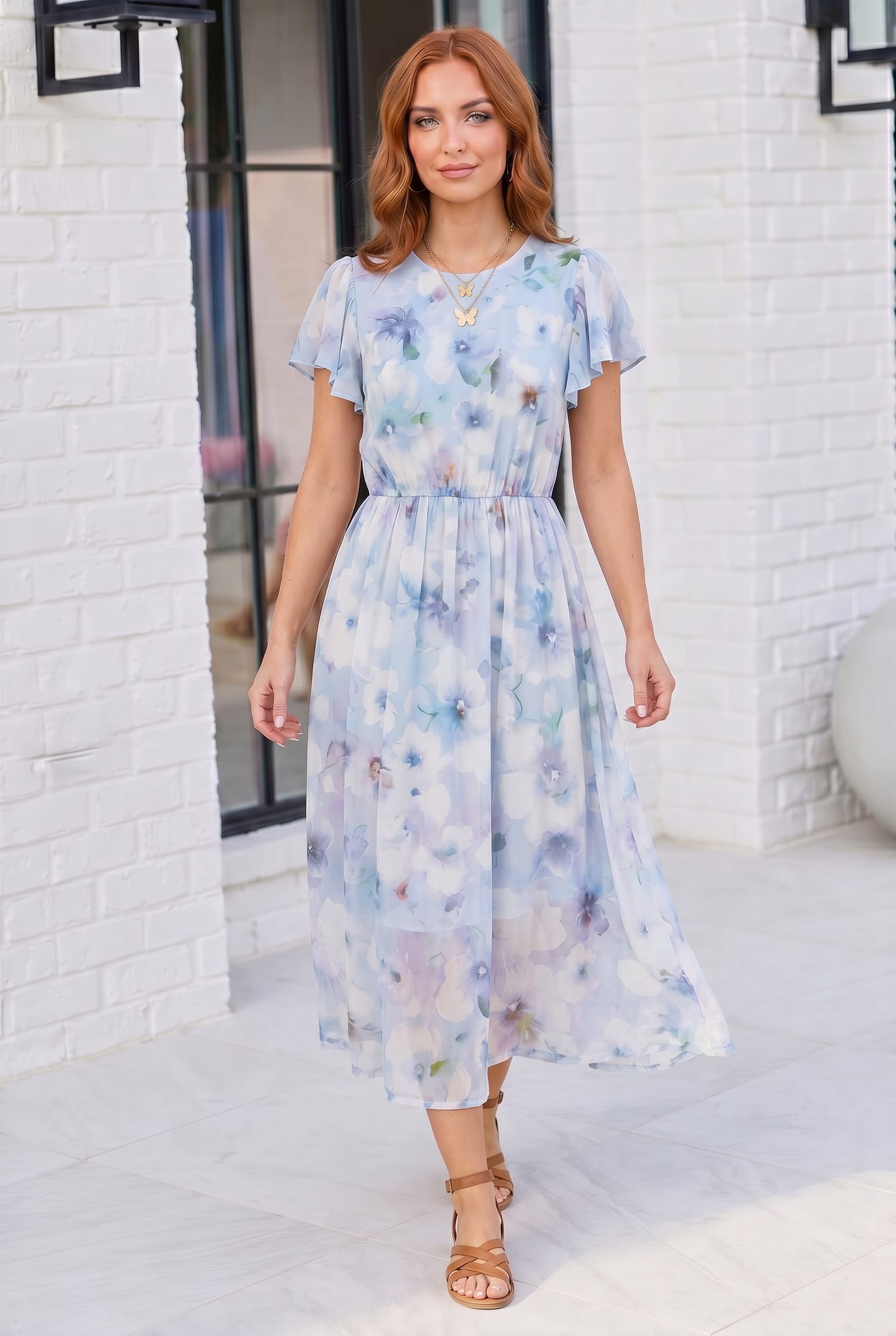 Watercolor Garden Flutter Sleeve Midi Dress - Charming Charlie