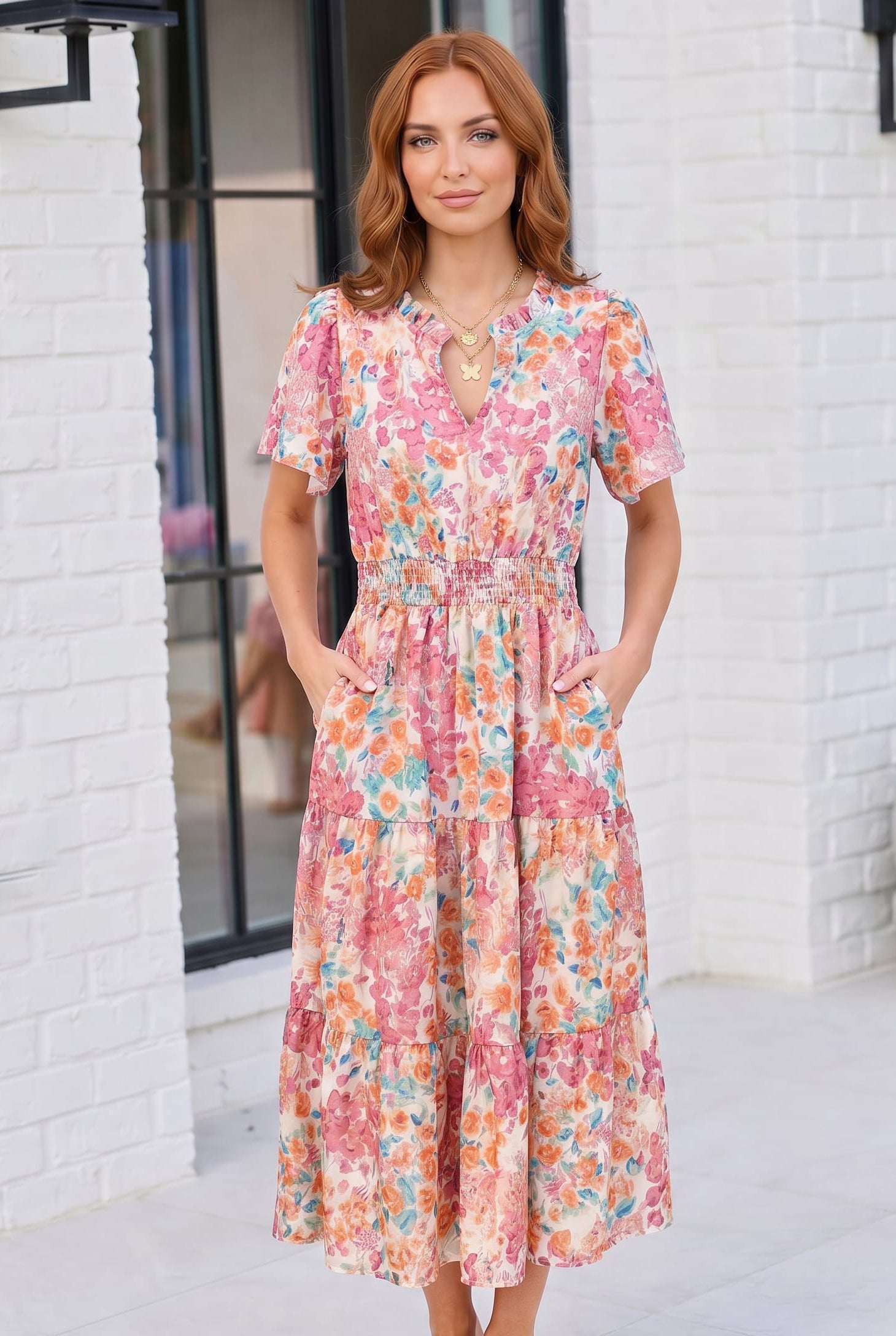 Paint and Sip Floral Tiered Midi Dress - Charming Charlie