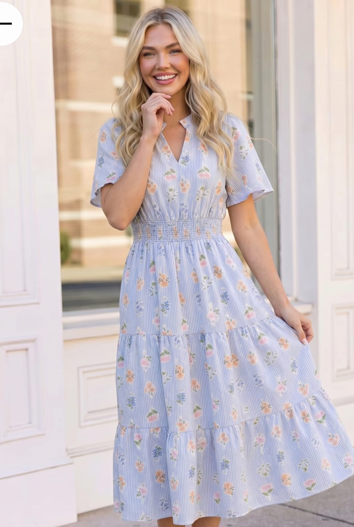 Flutter Into Late Summer Sweet Striped Floral Midi - Charming Charlie