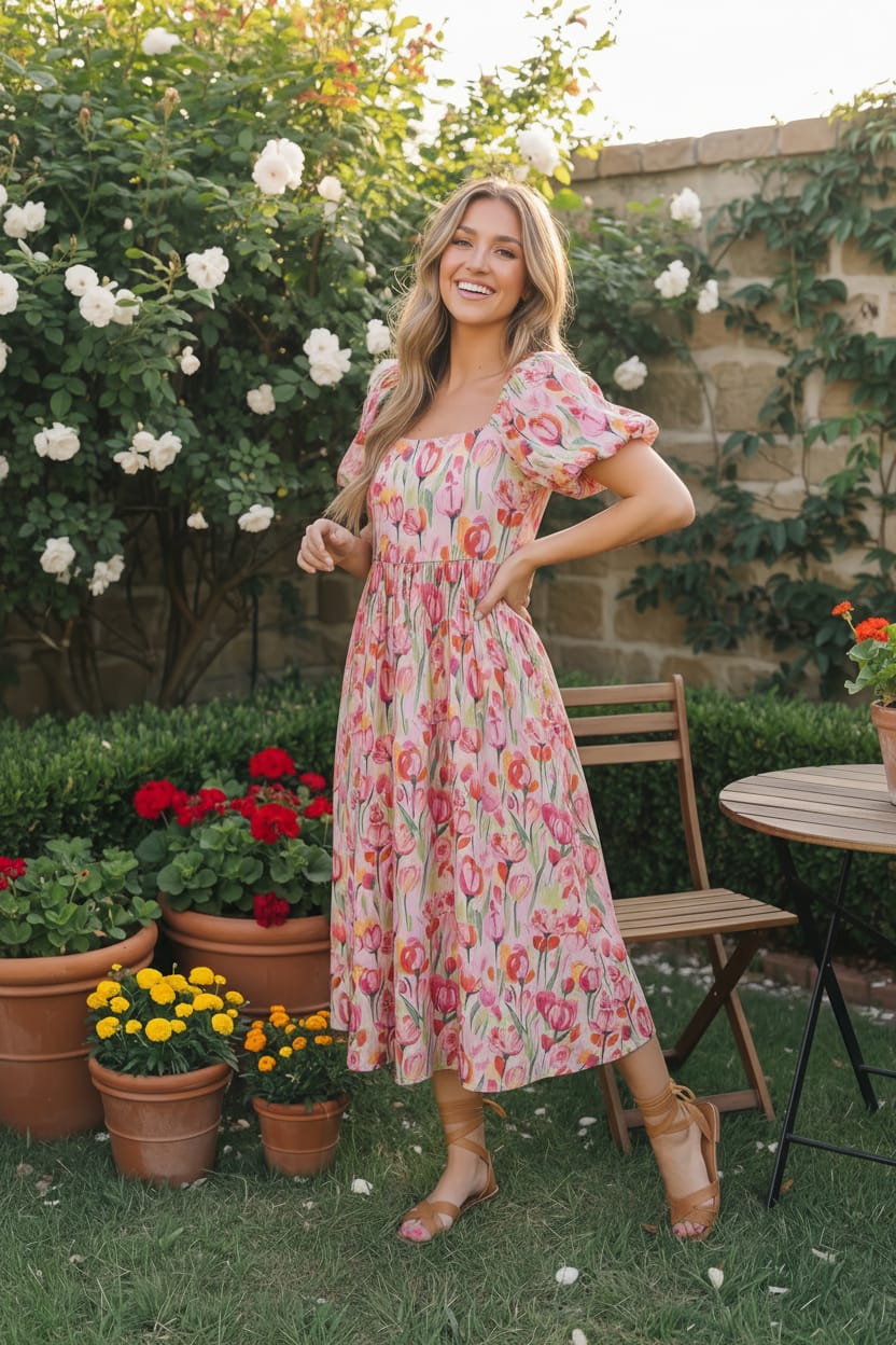 Bouquet of Tulips Pocketed Midi Dress - Charming Charlie