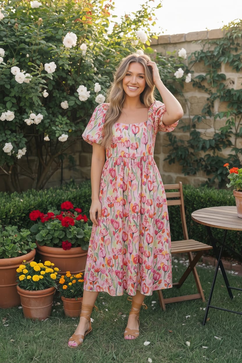 Bouquet of Tulips Pocketed Midi Dress - Charming Charlie