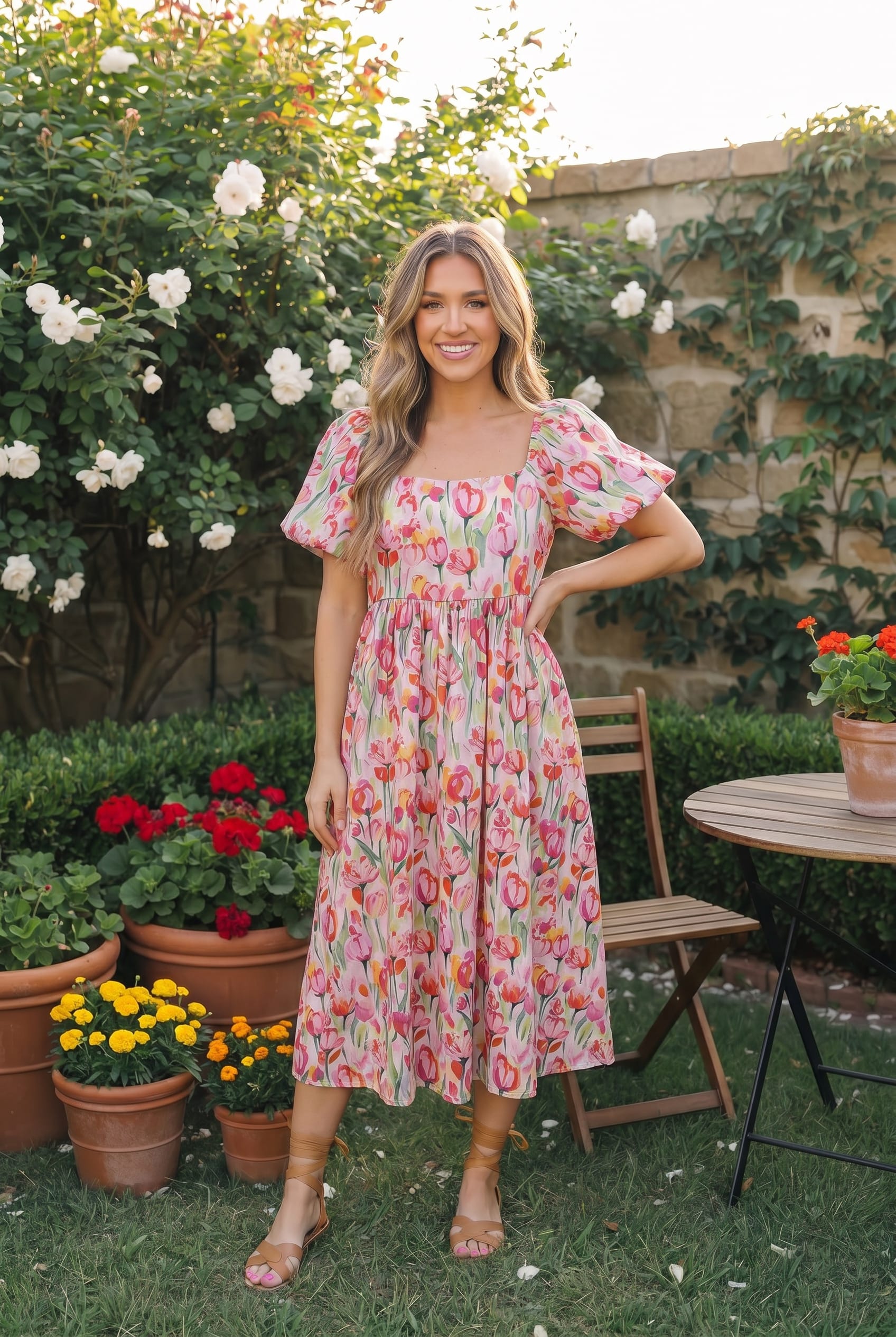 Bouquet of Tulips Pocketed Midi Dress - Charming Charlie