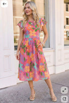 Head Turning Blooms Flutter Sleeve Midi Dress - Charming Charlie