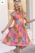 Head Turning Blooms Flutter Sleeve Midi Dress - Charming Charlie