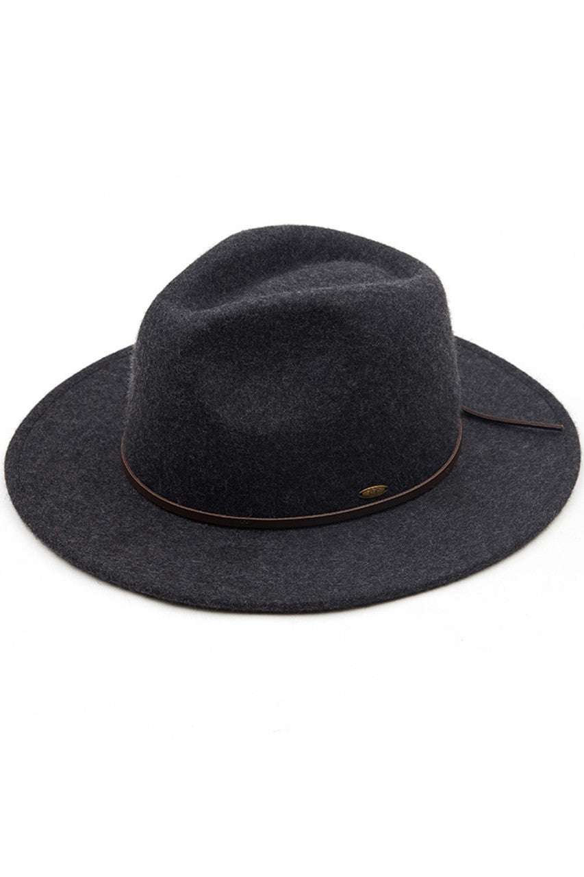 HEATHER_DARK_GREY C.C Wool Felt Brim Hat offers a classic and stylish addition to your wardrobe. Made with high-quality wool felt, this hat provides both warmth and durability. Its wide brim provides excellent sun protection, making it perfect for outdoor activities. Elevate your look with this timeless and functional accessory.