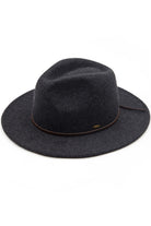 HEATHER_DARK_GREY C.C Wool Felt Detailed Panama Summer Sun Hat With Strap Banded Trim; Unique, timeless & classic Summer Sun Fedora Hat has a ribbon band trim material accent. Trendy Birthday, Holiday Gift, Christmas Gift, Regalo de Navided, Bad hair days, casual everyday wear, Anniversary Gift, Fall Outfit, Cool Fashion Fedora, Valentine's Day Gift