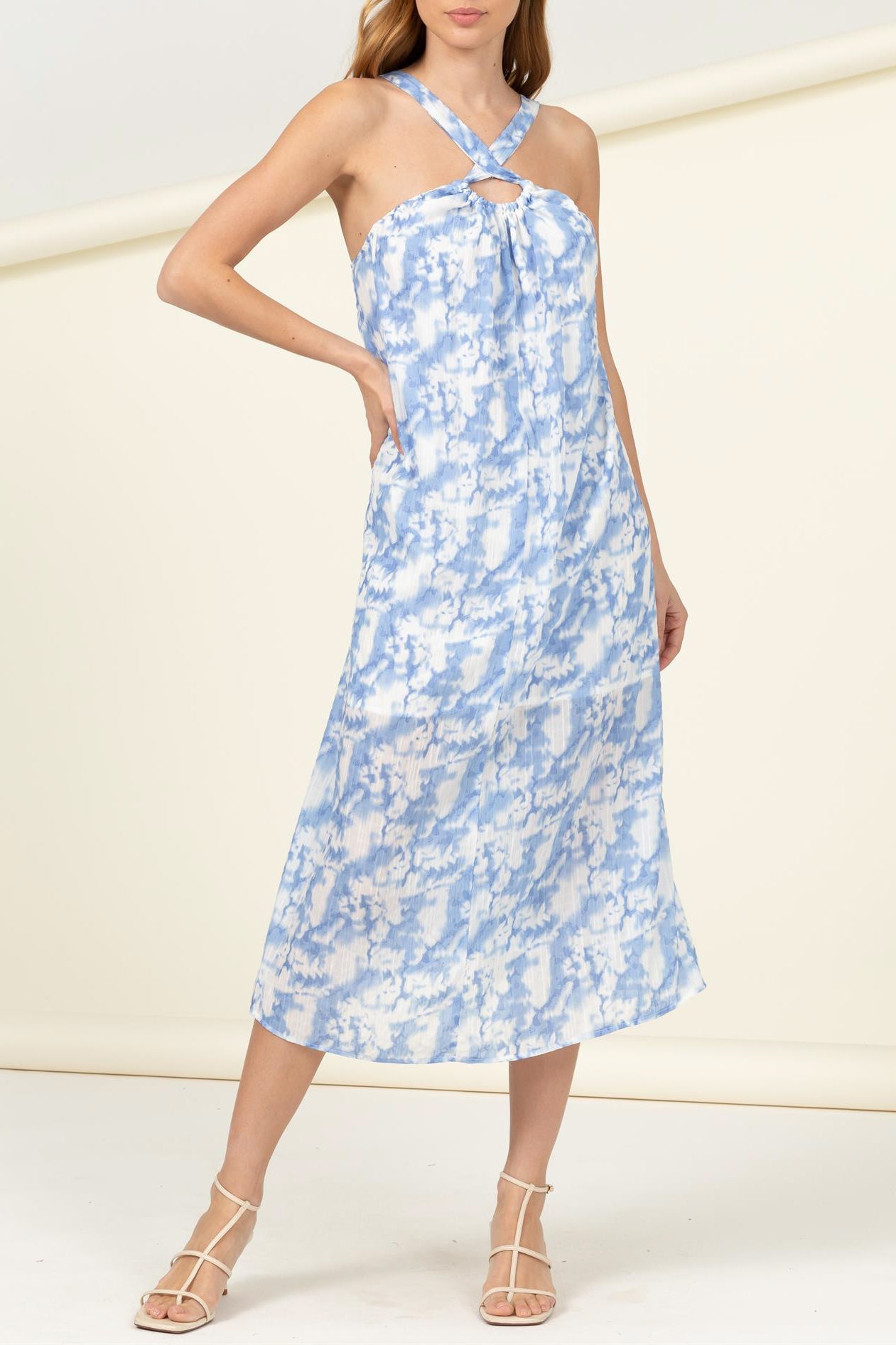 Criss Cross Neckline Novelty Printed Dress