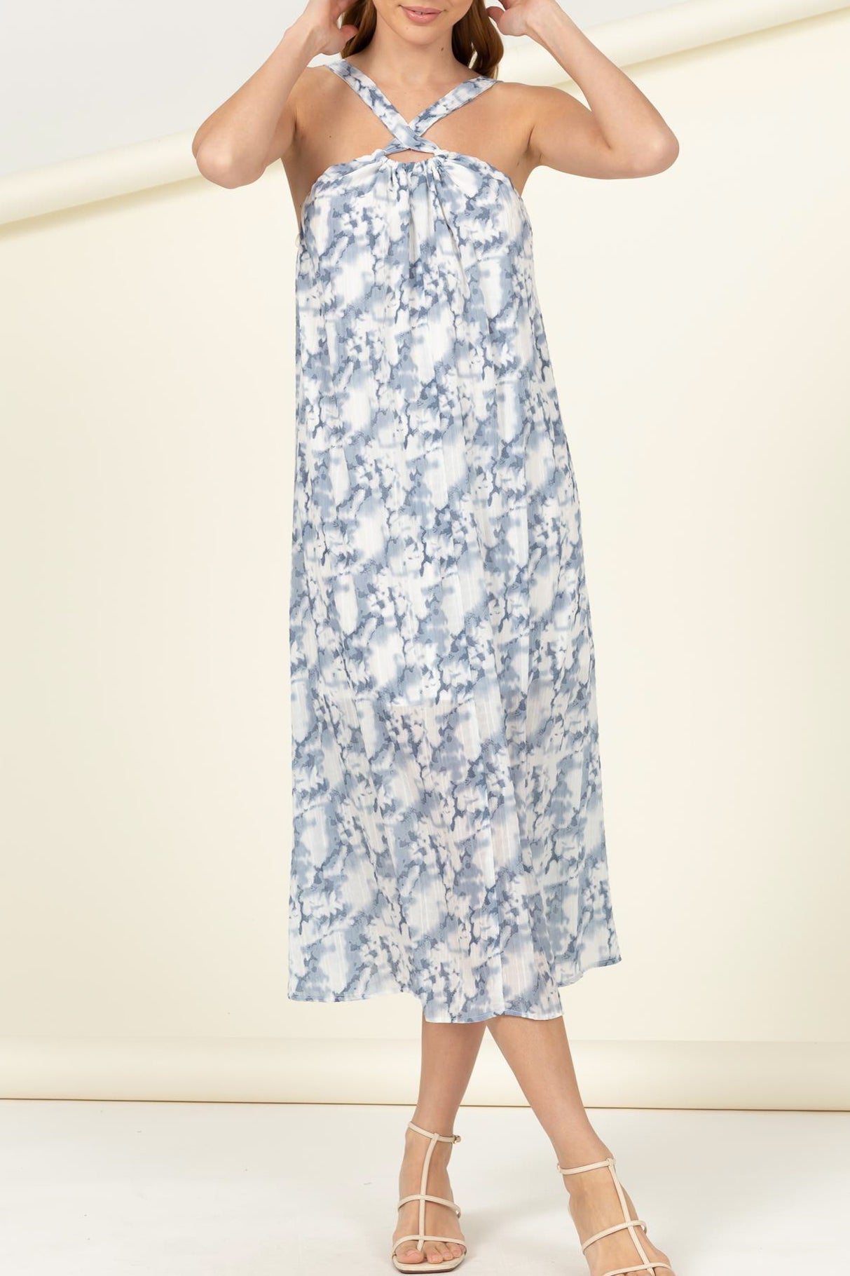 Criss Cross Neckline Novelty Printed Dress