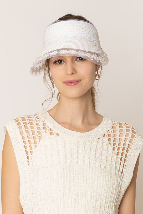 Straw Sun Visor with Lace - Charming Charlie