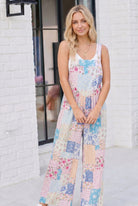 Pastel Patchwork Floral Wide Leg Overalls - Charming Charlie