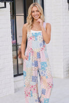 Pastel Patchwork Floral Wide Leg Overalls - Charming Charlie