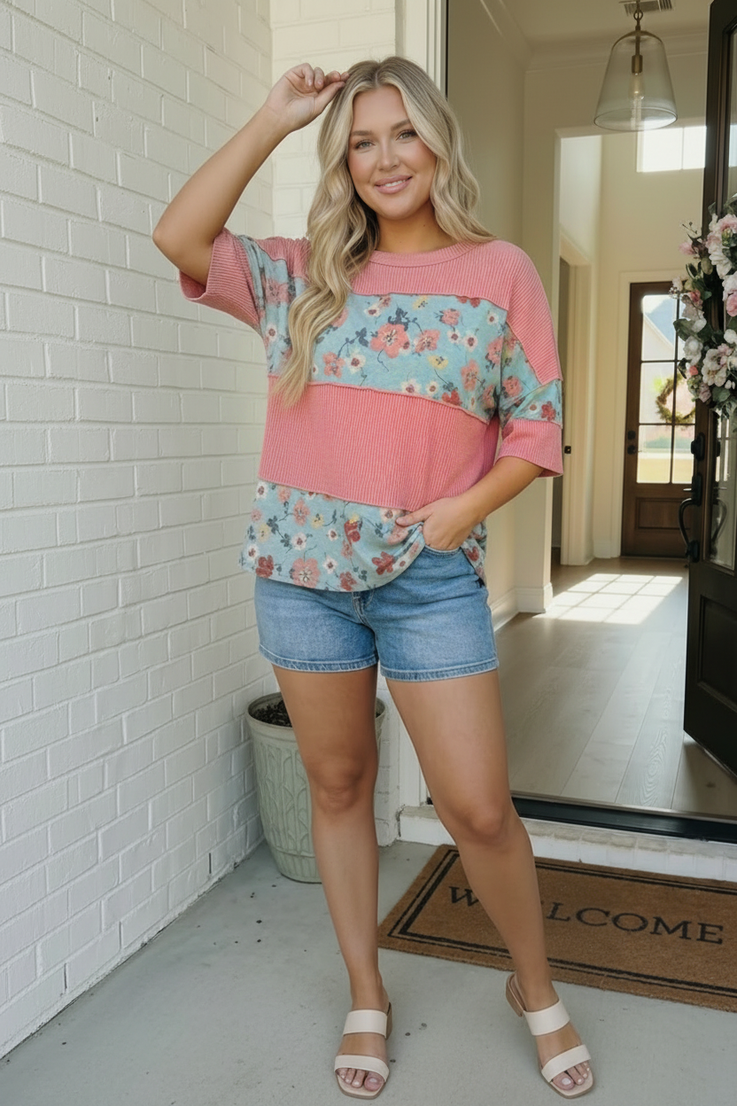 Garden Party Floral Colorblock Top - Charming Charlie