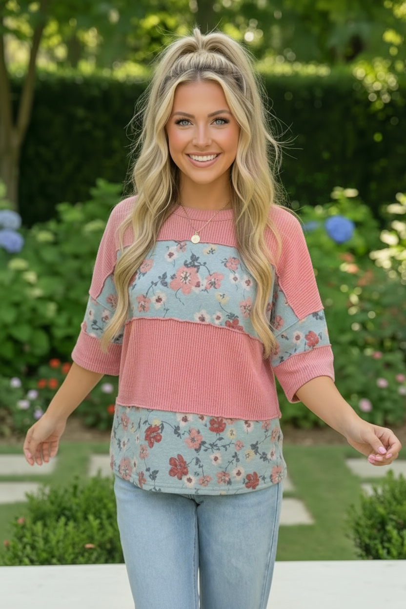 Garden Party Floral Colorblock Top - Charming Charlie