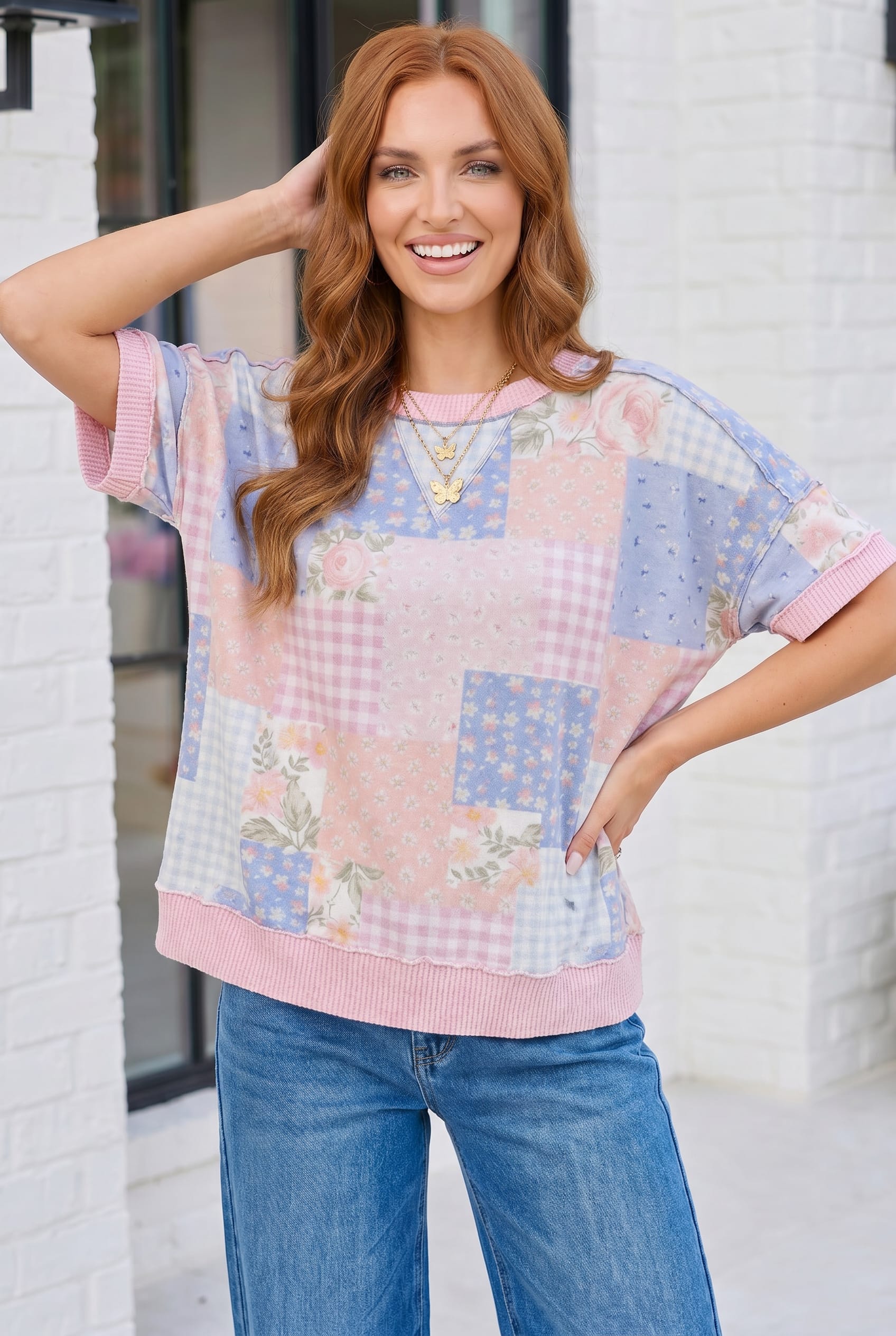 Sweet Patchwork Dreams Short Sleeve Top - Charming Charlie
